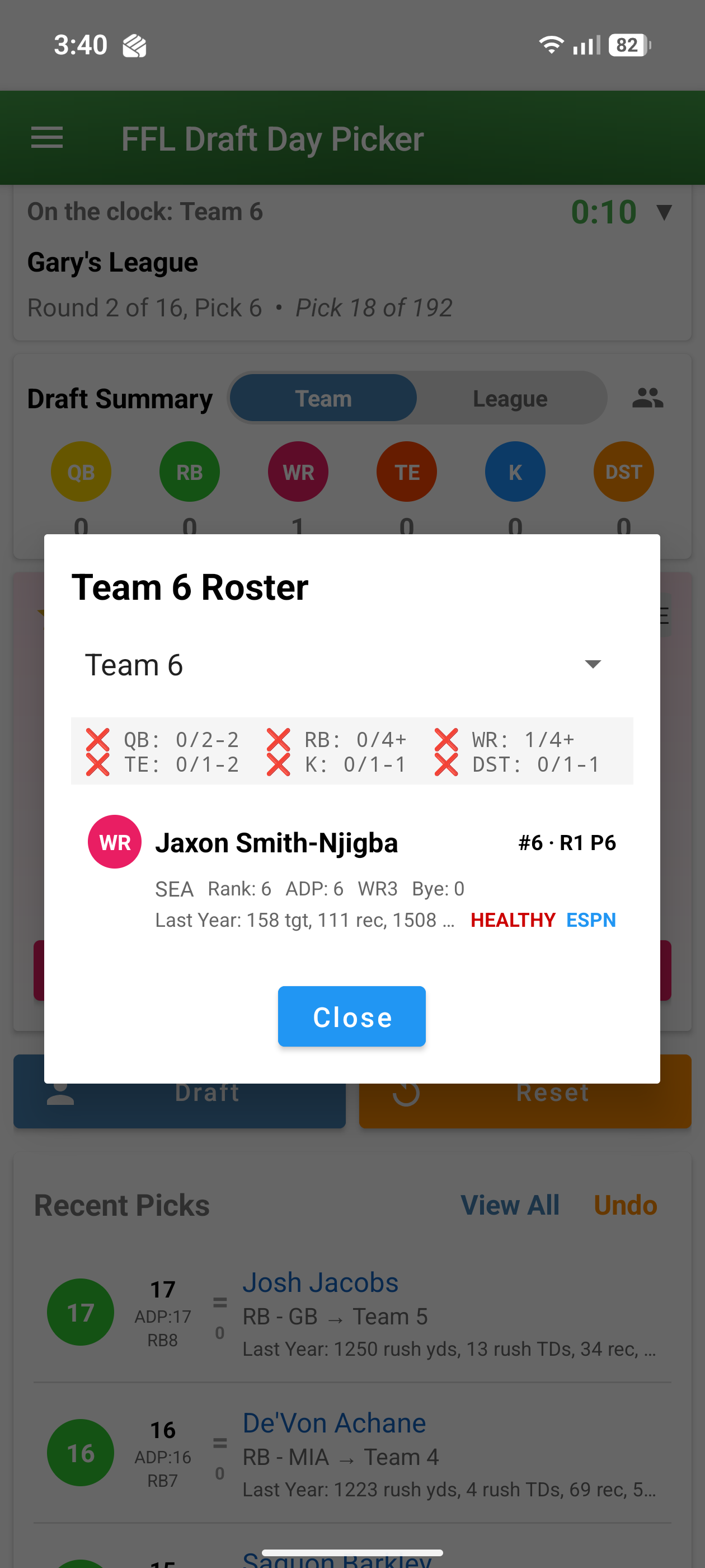 Fantasy draft kit roster requirements and position limits configuration
